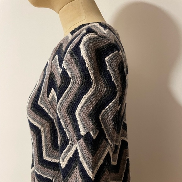 Retro Revival Boho Dress Wool Coastal 70s Chevron XS Navy Blue Free People - Picture 4 of 16